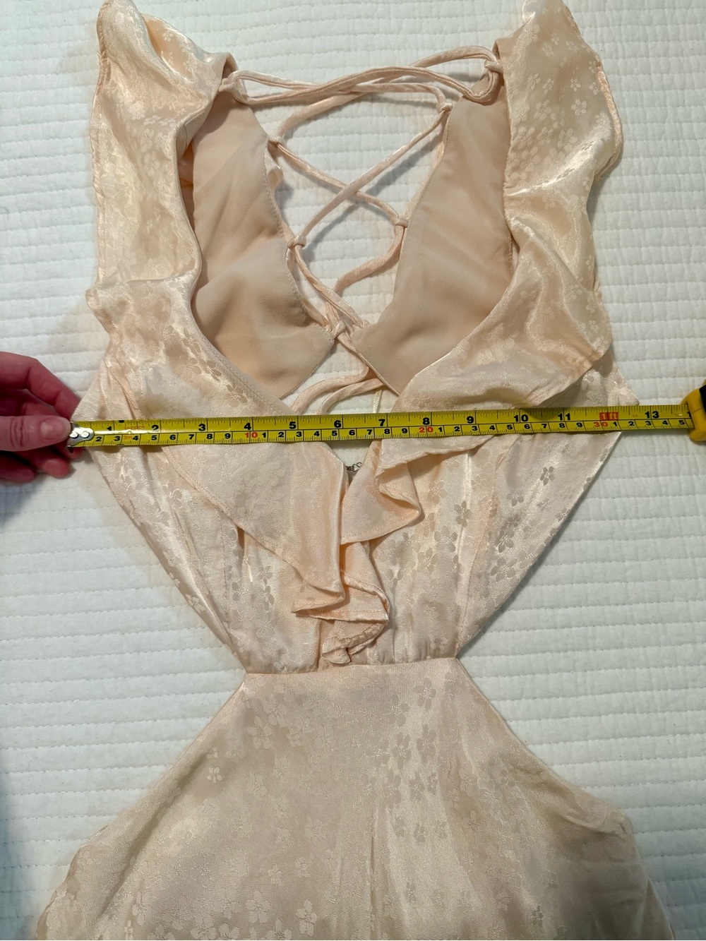 Astr Cream Lace-Up Backless Maxi Dress with Ruffle Shoulders Size XS - Picture 12 of 16